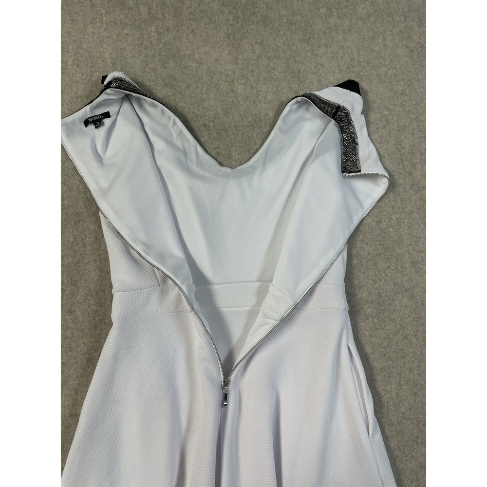 Xoxo Metal Beaded Womens A-Line Dress With Pockets Lined SZ M Flare White/Black - Picture 6 of 16
